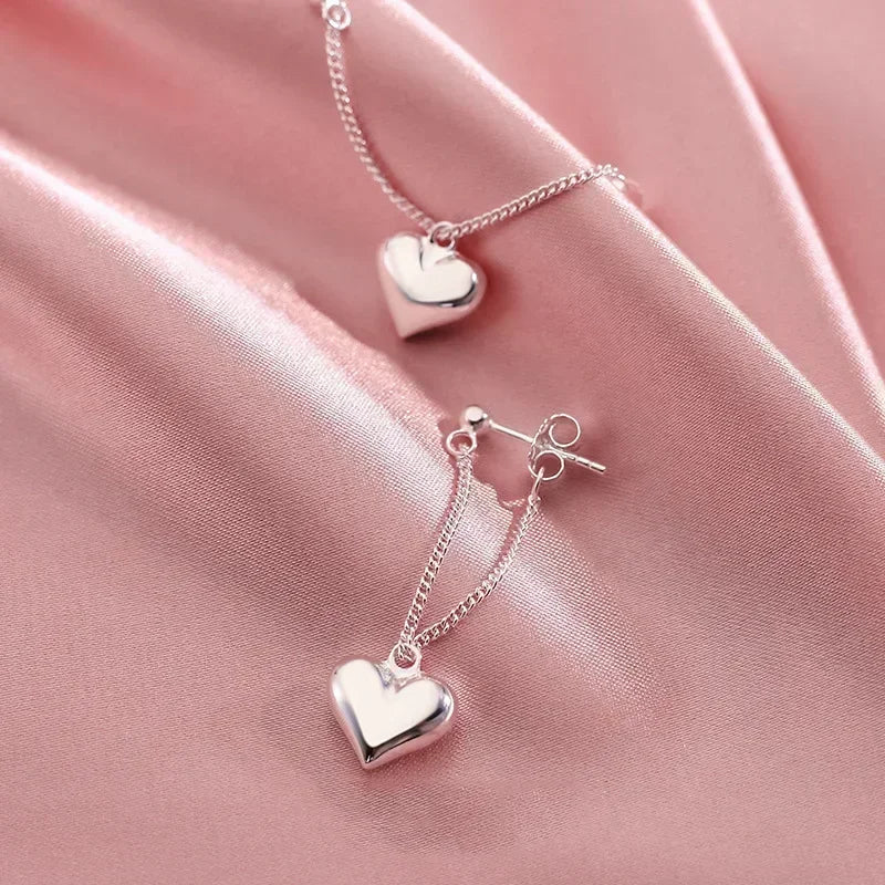925 Sterling Silver Heart Chain Earrings